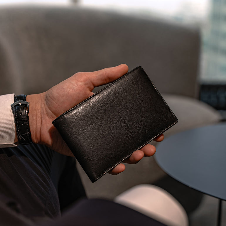 Von Baer Tallinn travel organizer luxury leather passport wallet, large wallet for men in black