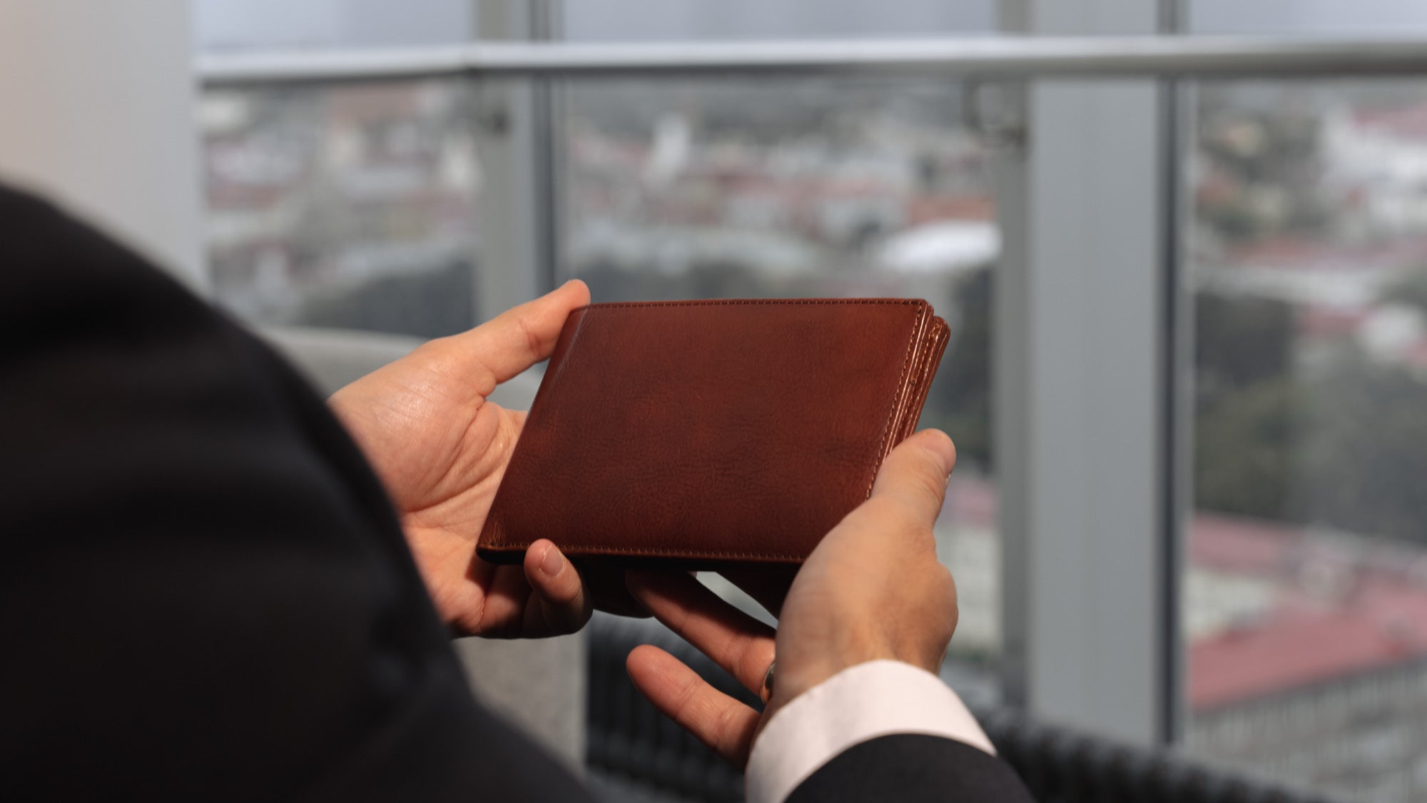 Von Baer Tallinn travel organizer luxury leather passport wallet, large wallet for men in brown, slider with nice view in Radisson Collection
