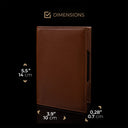 Von Baer full grain leather passport cover holder half turned view with dimensions