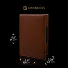 Von Baer full grain leather passport cover holder half turned view with dimensions