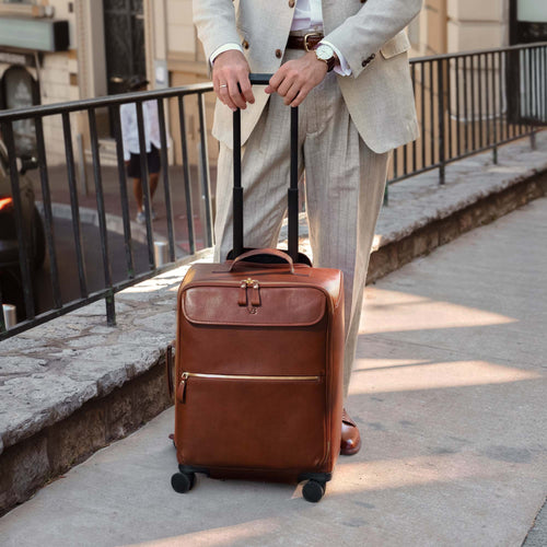 Voyager: Luxury Leather Carry On Bag with 360° Rolling Wheels