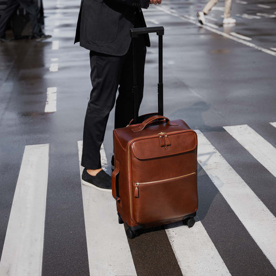 Von Baer Voyager luxury carry-on trolley bag in airport