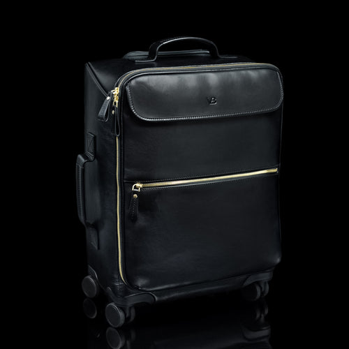 Von Baer Voyager Men's Premium Italian Leather Carry-On Travel Bag With Wheels, Black