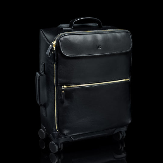 Von Baer Voyager luxury black leather carry-on trolley bag for travel