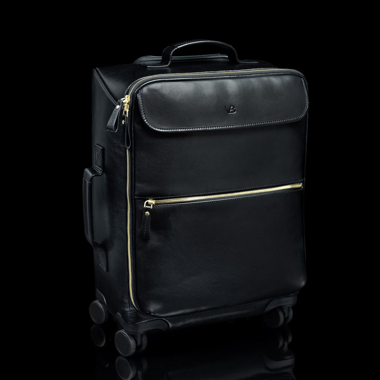 Von Baer Voyager luxury black leather carry-on trolley bag for travel