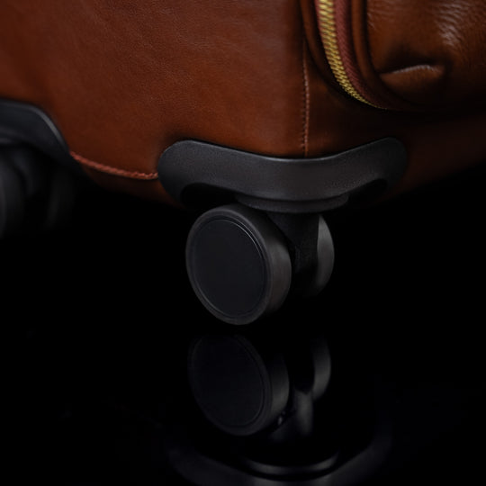 Von Baer Voyager luxury brown leather carry-on trolley bag for travel with smooth 360-degree four-drive wheels