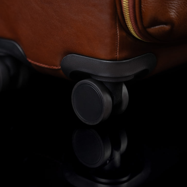 Von Baer Voyager luxury brown leather carry-on trolley bag for travel with smooth 360-degree four-drive wheels