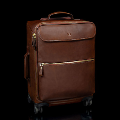 Von Baer Voyager luxury brown leather carry-on trolley bag for travel
