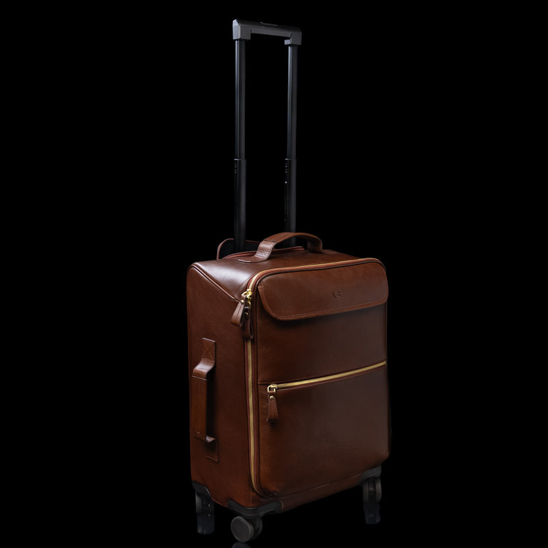 Von Baer Voyager luxury leather carry-on trolley bag for travel with extended two-stage handle