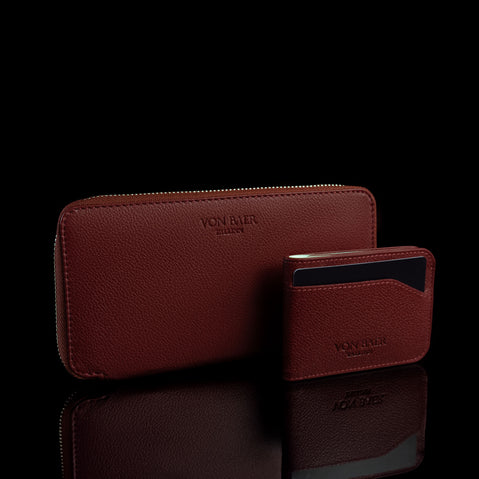 Von Baer W2 large Italian leather women's purse wallet - red - front view with card holder.