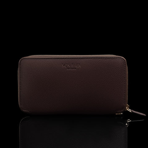 Von Baer W2 large leather women's purse wallet - brown - front view.
