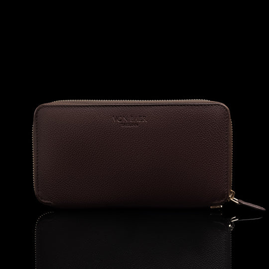 Von Baer W2 large leather women's purse wallet - brown - front view.