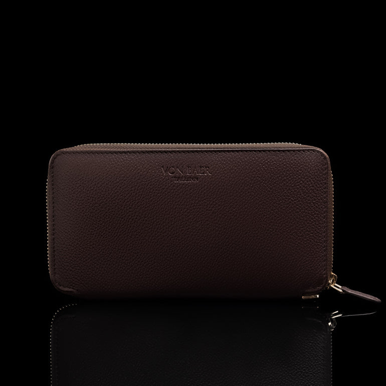 Von Baer W2 large leather women's purse wallet - brown - front view.