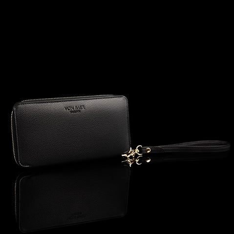 Von Baer W2 large leather women's wristlet purse wallet - black.