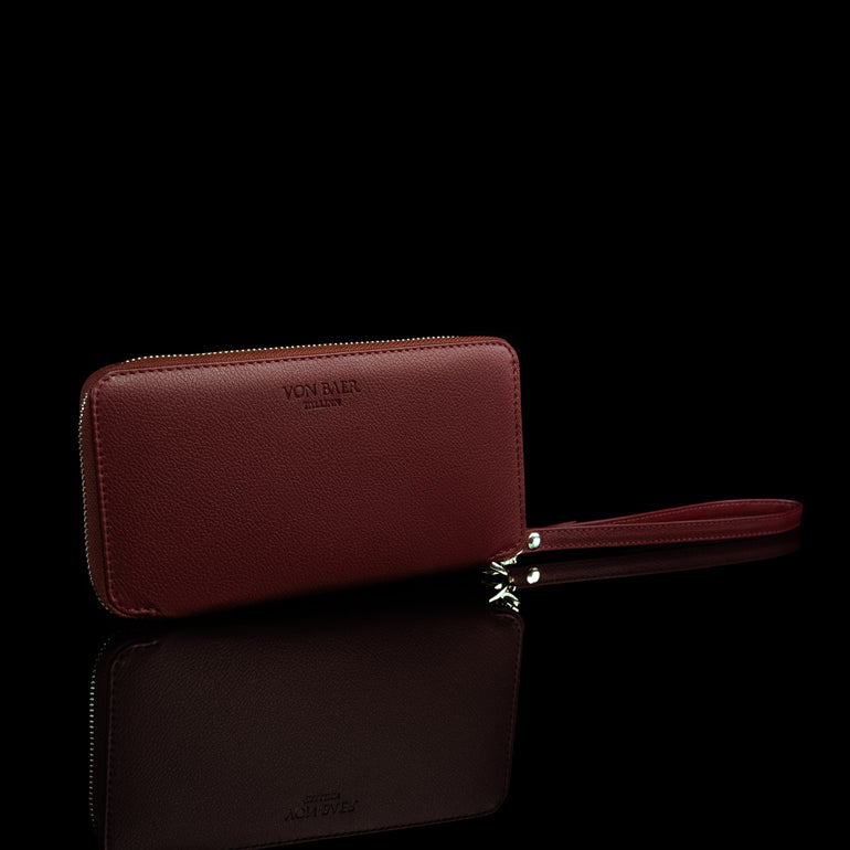 Von Baer W2 luxury large leather women's wristlet purse wallet - red.