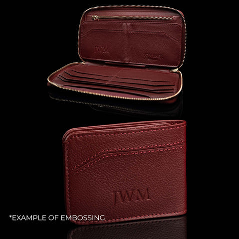 Von Baer W2 large red leather women's purse wallet with personalized embossed initials JWM