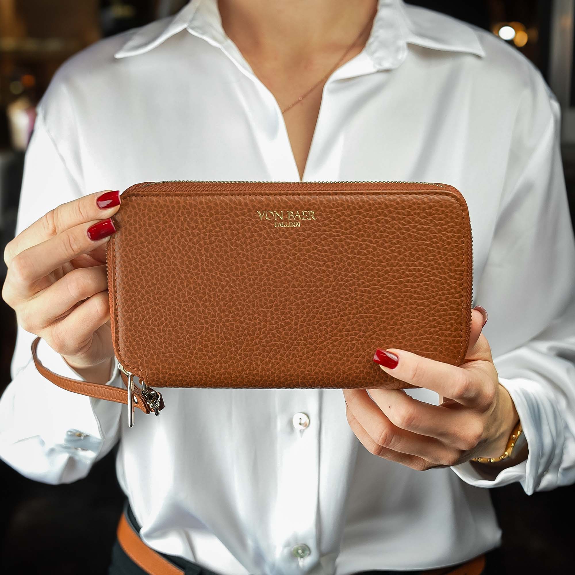 Women's Italian Leather Zip Around Wristlet Wallet with RFID
