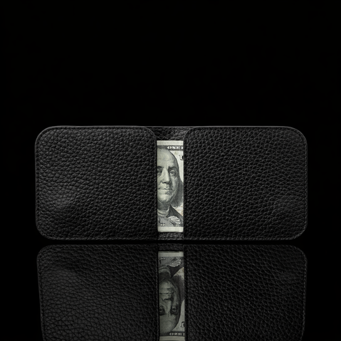 Von Baer W2 luxury RFID men’s leather wallet detachable card holder back view with cash, showing practical storage functionality.
