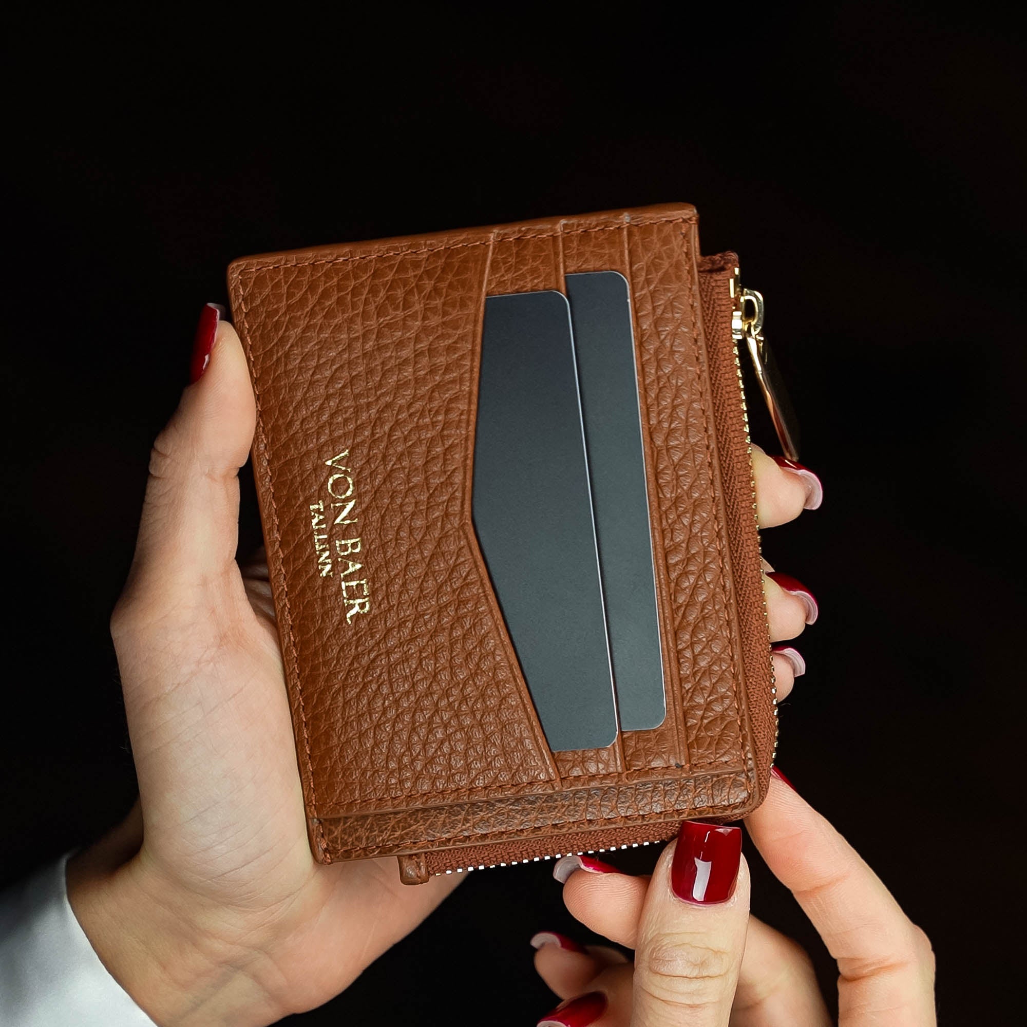 Luxury Full Grain Leather Zip Card Case for Women - Von Baer