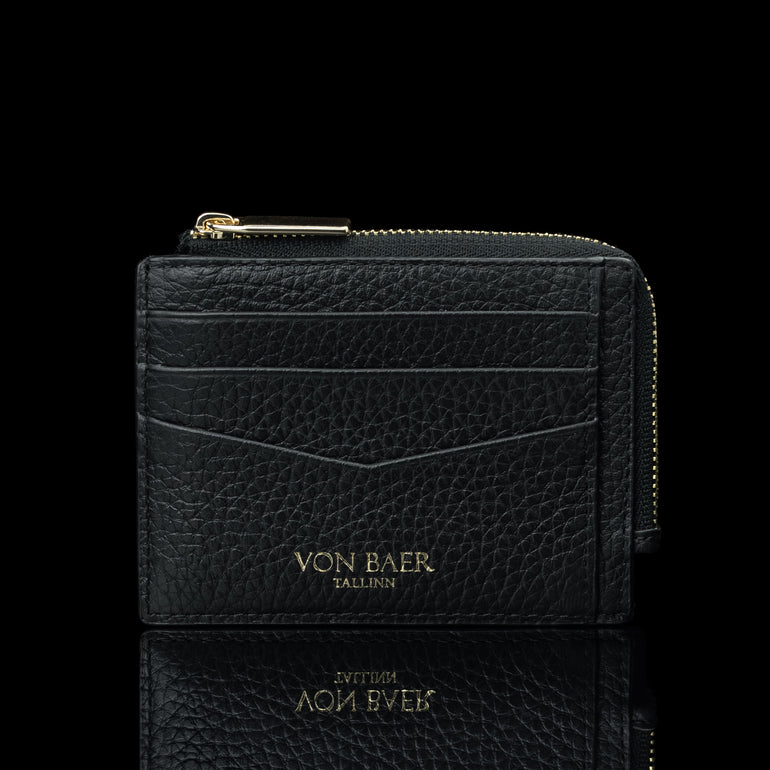 Von Baer W5 RFID slim luxury leather zip card case front view