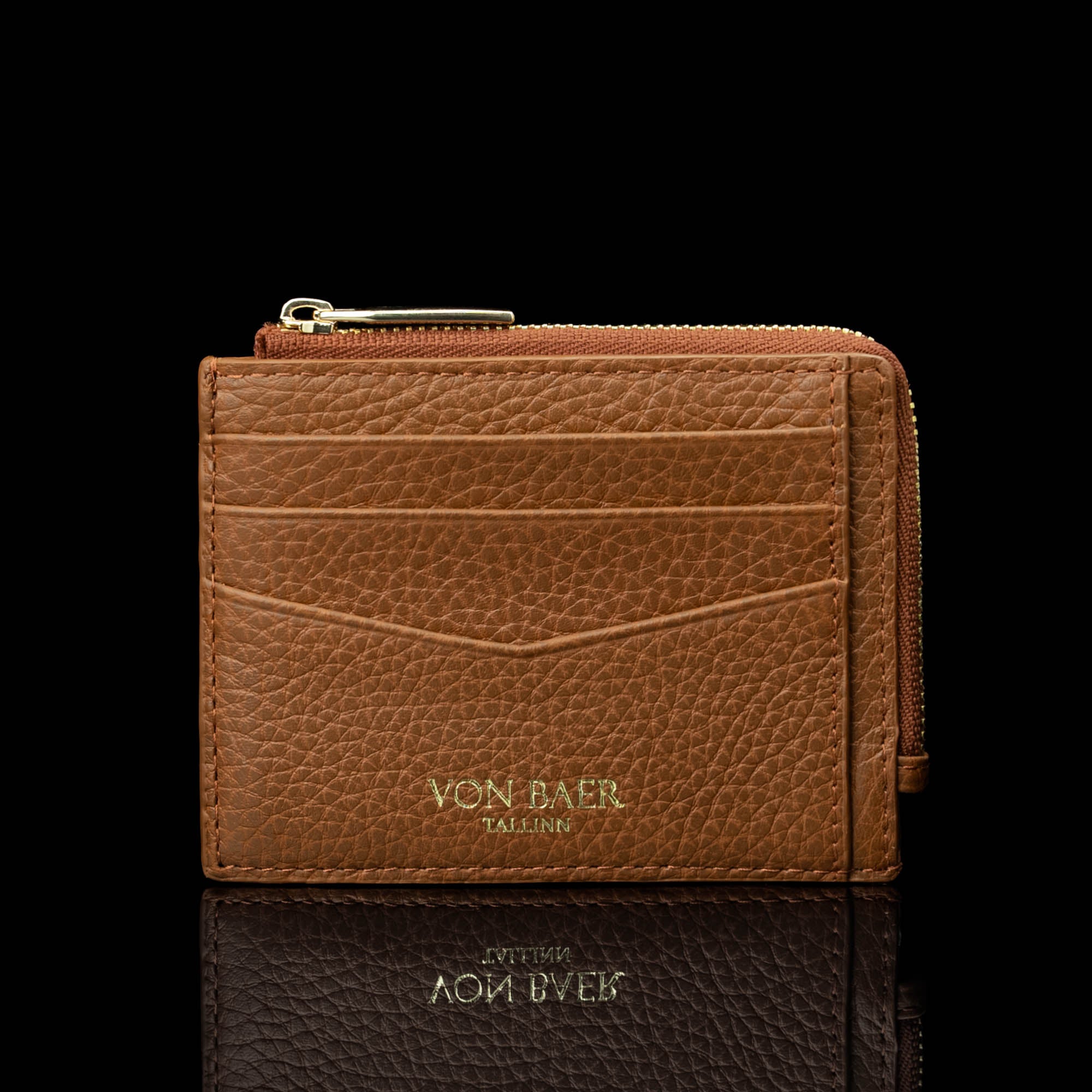 Luxury Full Grain Leather Zip Card Case for Women with RFID