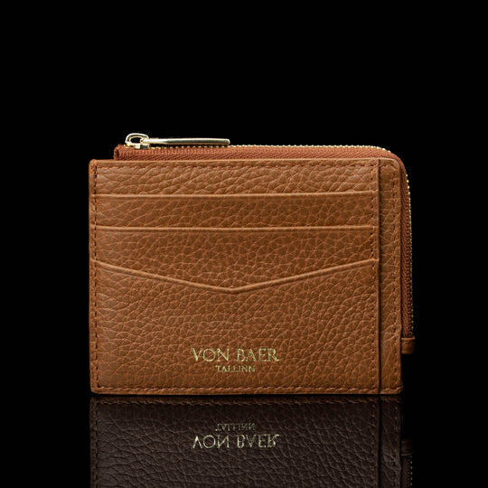 Von Baer W5 RFID slim luxury leather zip card case front view