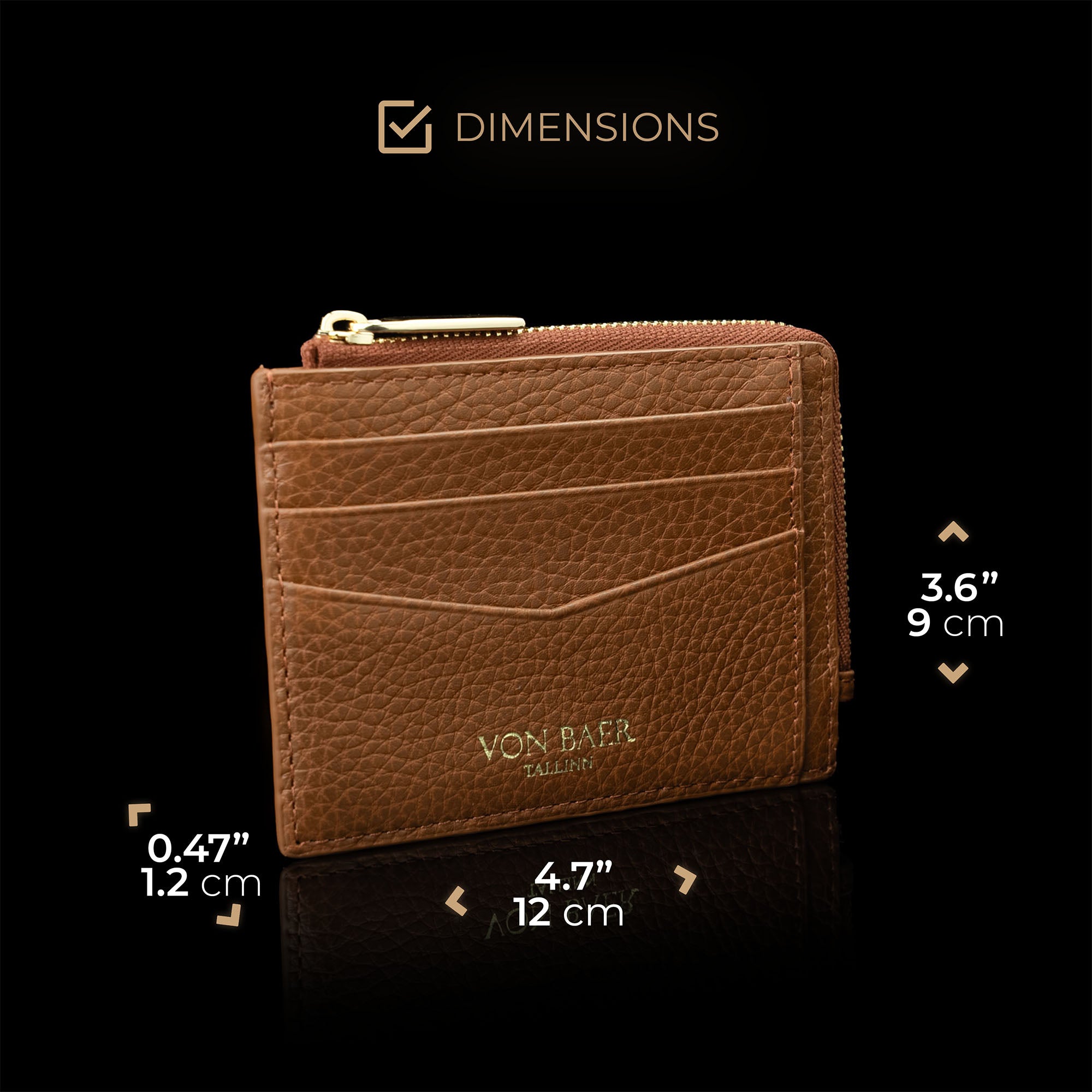 Luxury Full Grain Leather Zip Card Case for Women - Von Baer