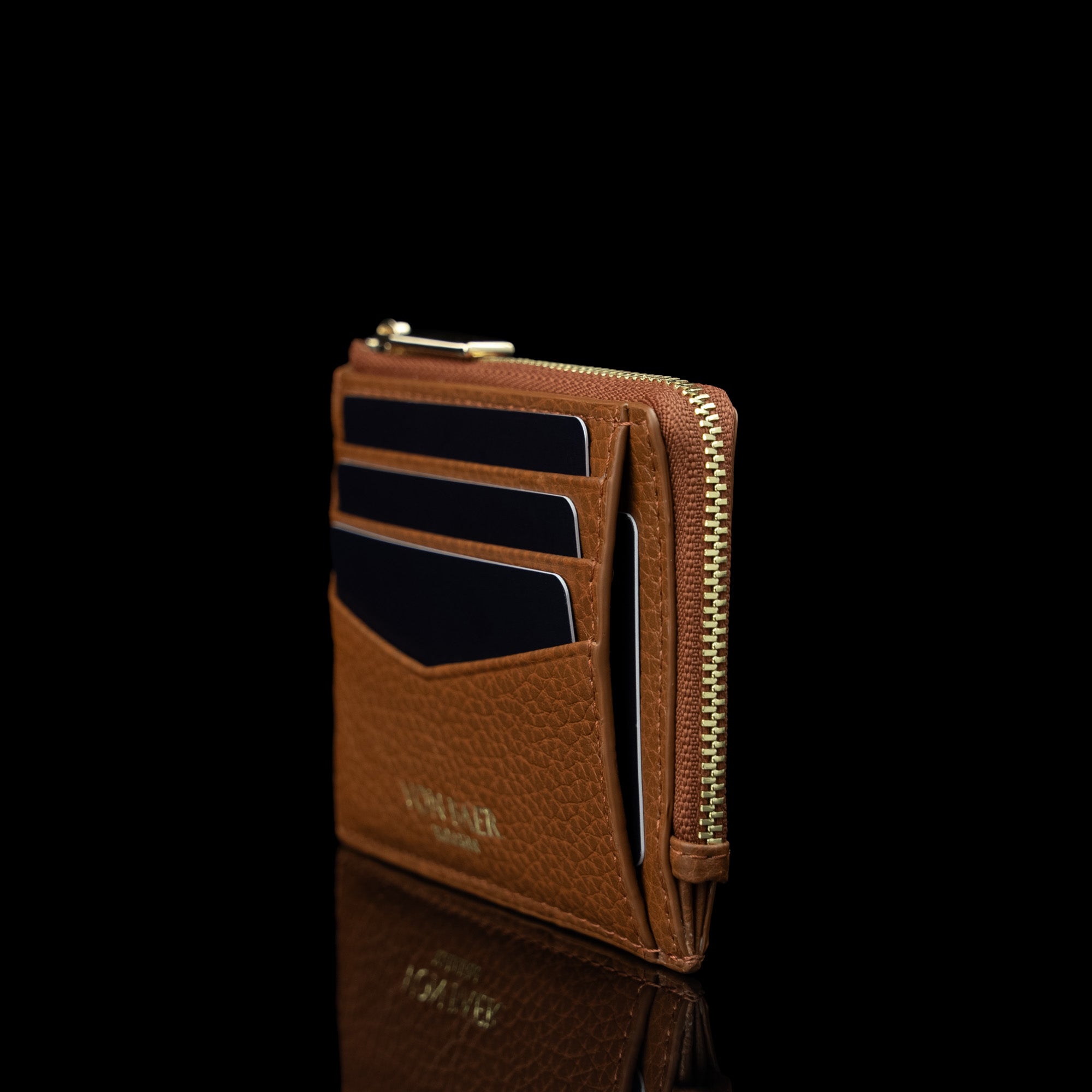 Luxury Full Grain Leather Zip Card Case for Women - Von Baer