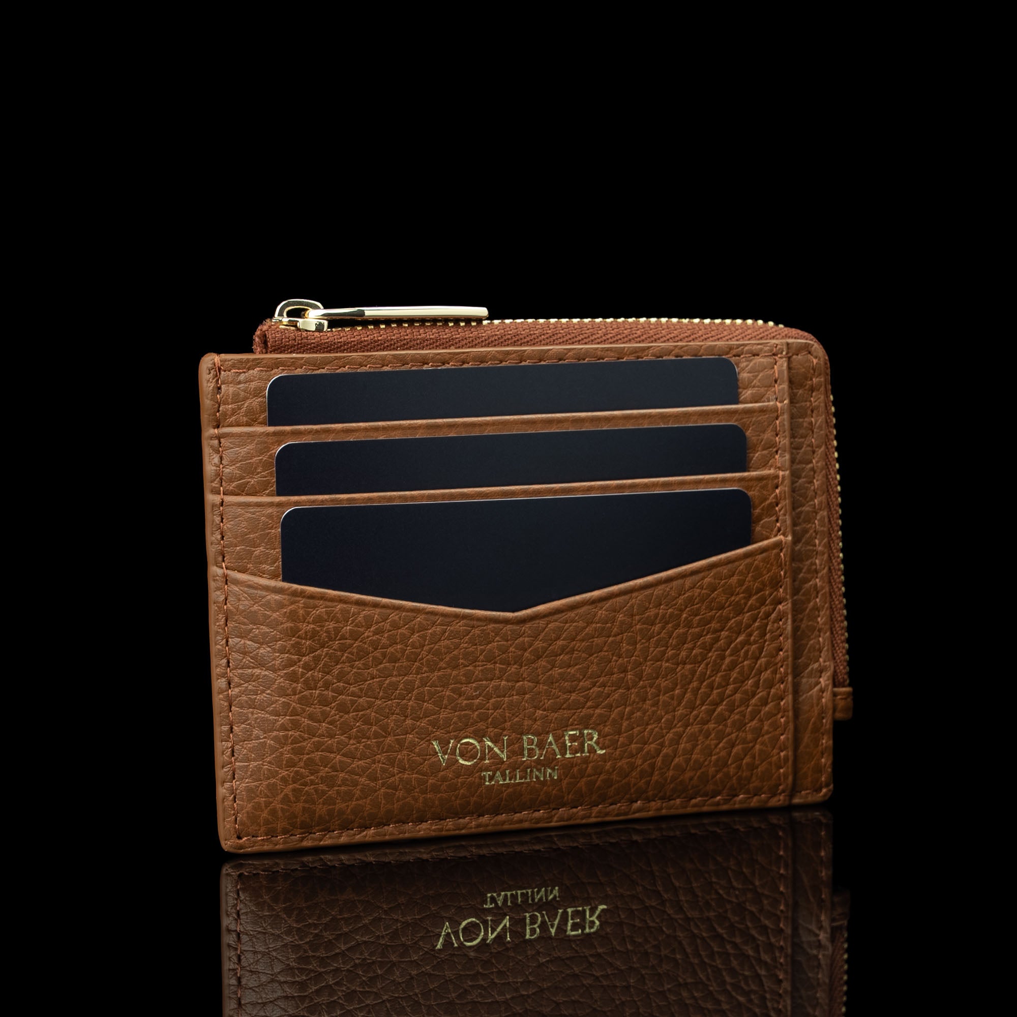 Luxury Full Grain Leather Zip Card Case for Women - Von Baer