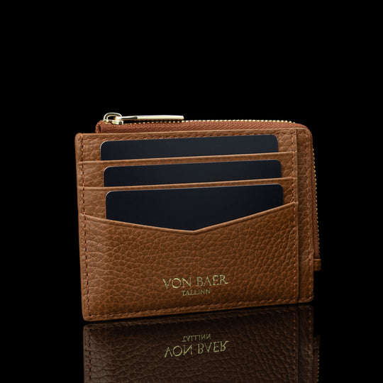 Von Baer W5 RFID slim zipped leather card holder with coin pocket and cards inside