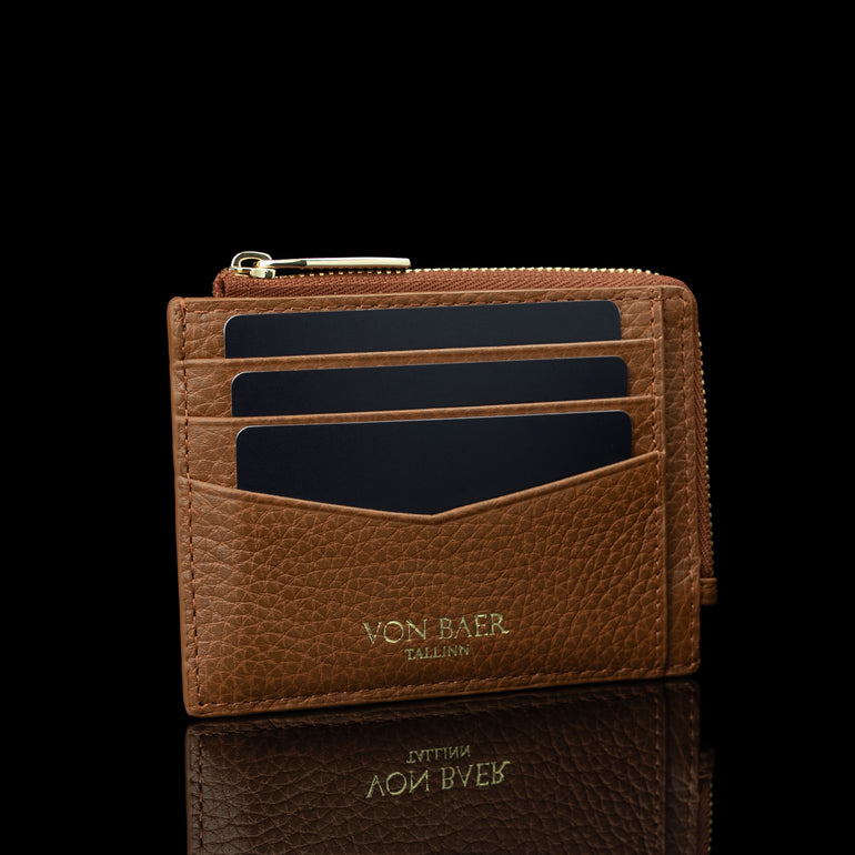 Von Baer W5 RFID slim zipped leather card holder with coin pocket and cards inside