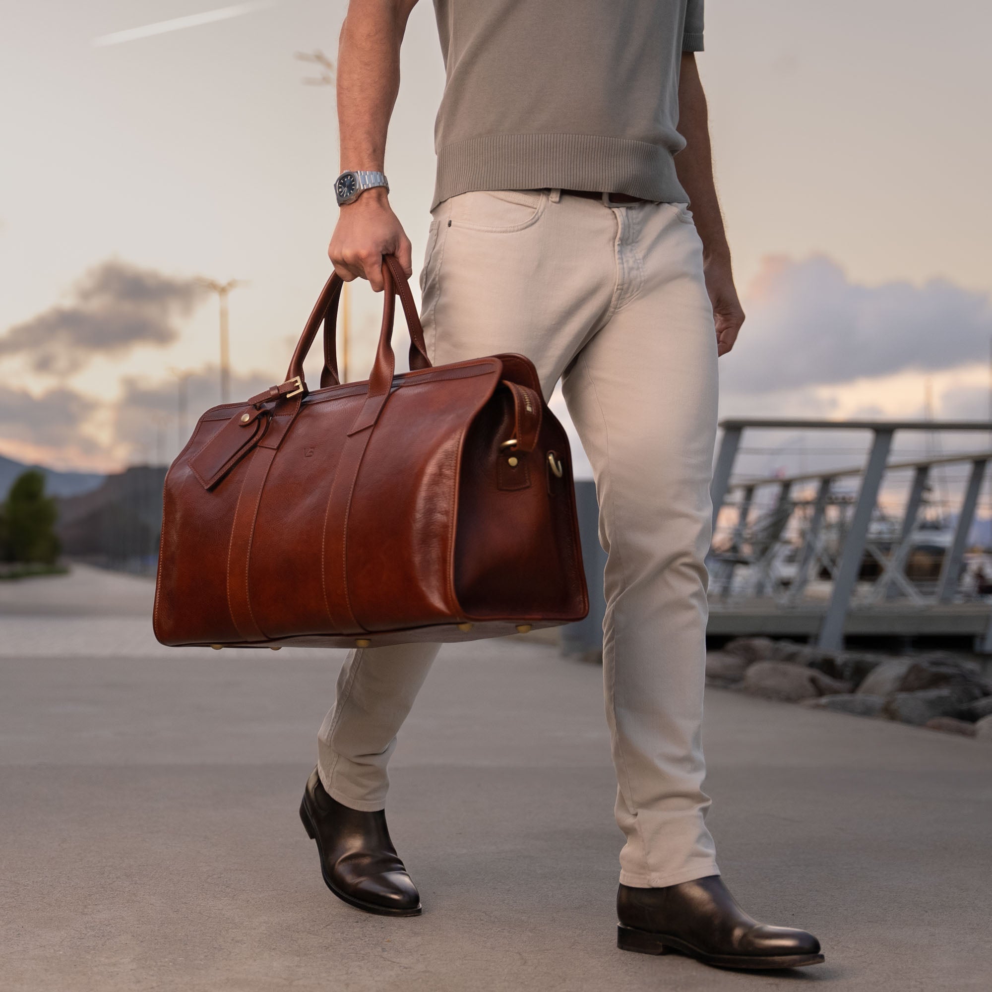 Men s Full Grain Luxury Leather Weekender Bag Von Baer