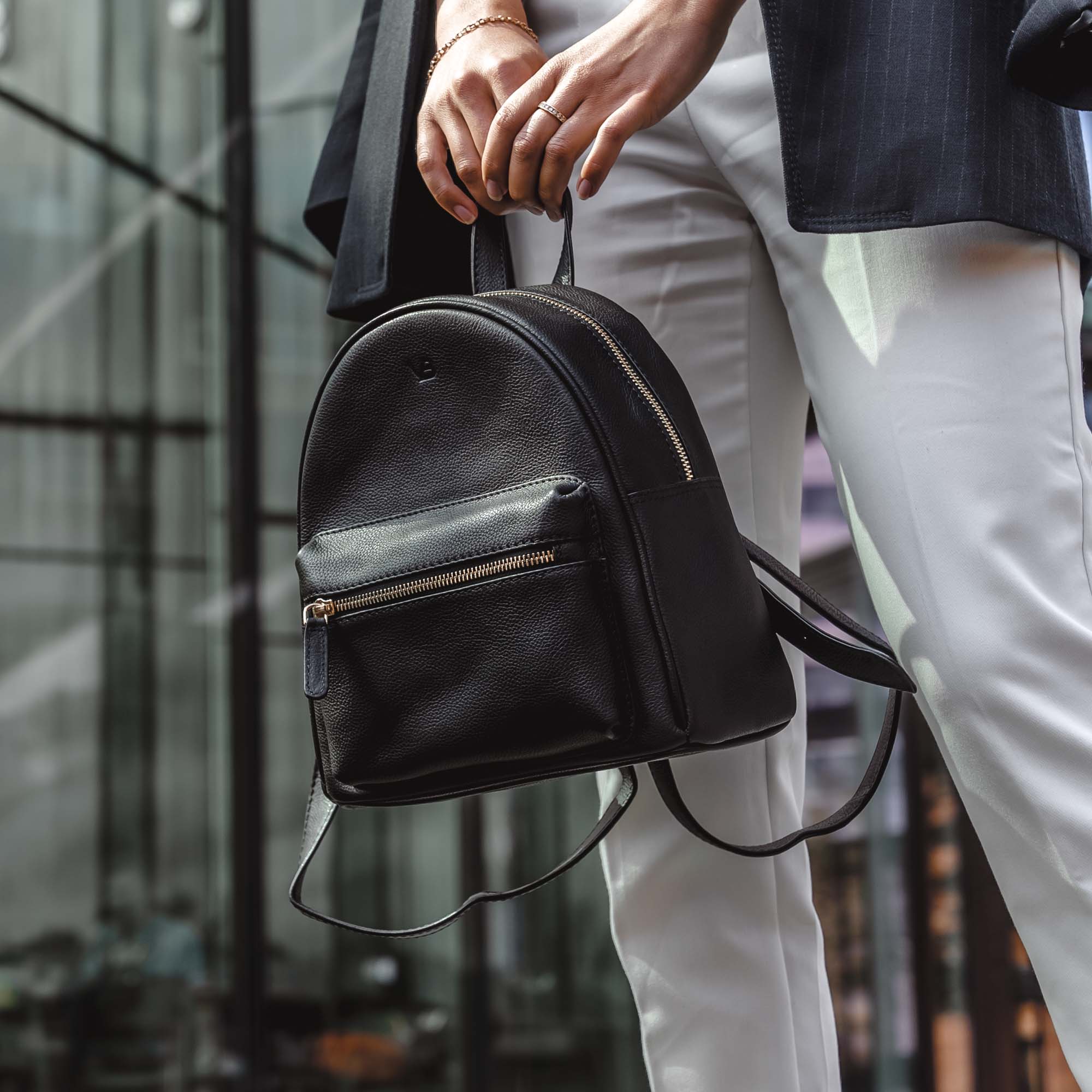 black leather backpack