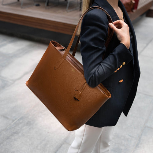 business travel tote bags Von Baer Elegance Women's Premium Leather Tote Bag, Brown