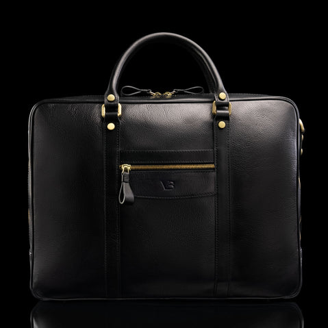 CITY LARGE Leather Laptop Bag black front view