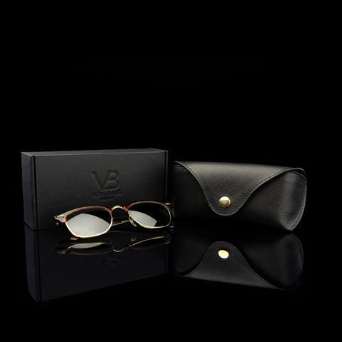 Deluxe Leather Glasses Case - black with box 