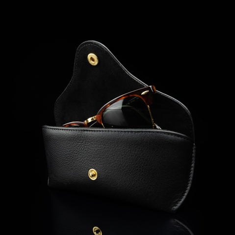 Deluxe Leather Glasses Case black interior with glasses
