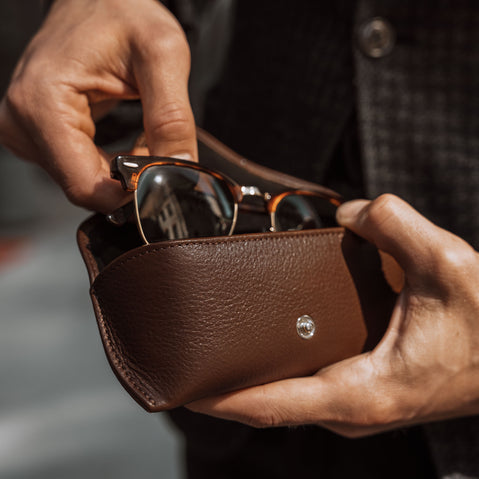 Deluxe Leather Glasses Case brown lifestyle