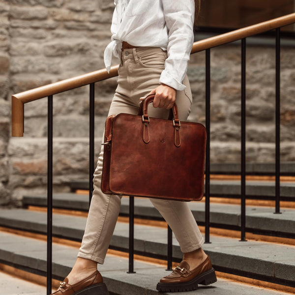 black leather travel briefcase