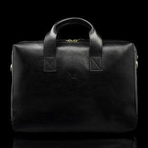 essential modern briefcase full grain leather black fron view