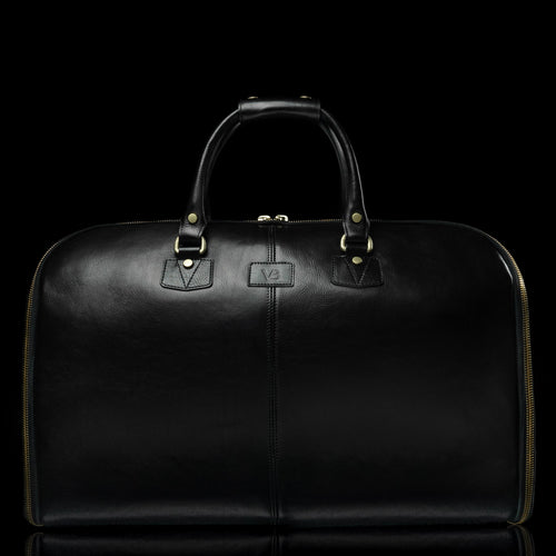 Black Leather Leather Carry On Duffel Bag With Wheels Rolling Wide