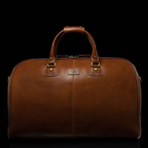 leather gear bag Von Baer Grand Men's Premium Italian Leather Multifunctional Garment Bag, Duffle Bag, Tan