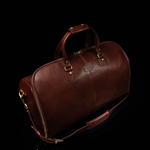 GRAND FULL GRAIN LEATHER TRAVEL BAG SOLID BROWN HANDLES