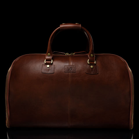 GRAND FULL GRAIN LEATHER TRAVEL BAG SOLID BROWN