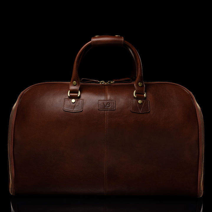 GRAND FULL GRAIN LEATHER TRAVEL BAG SOLID BROWN