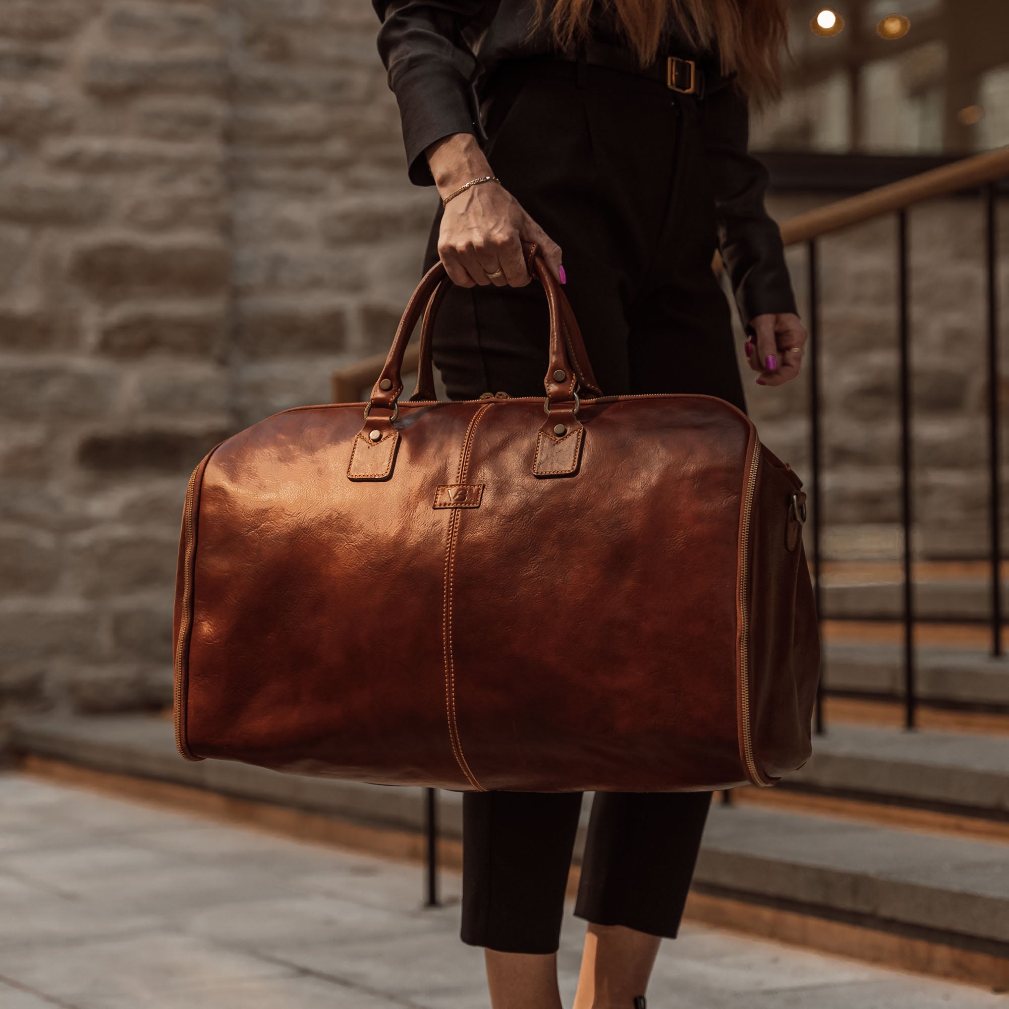 Large leather travel bag women's Clearance