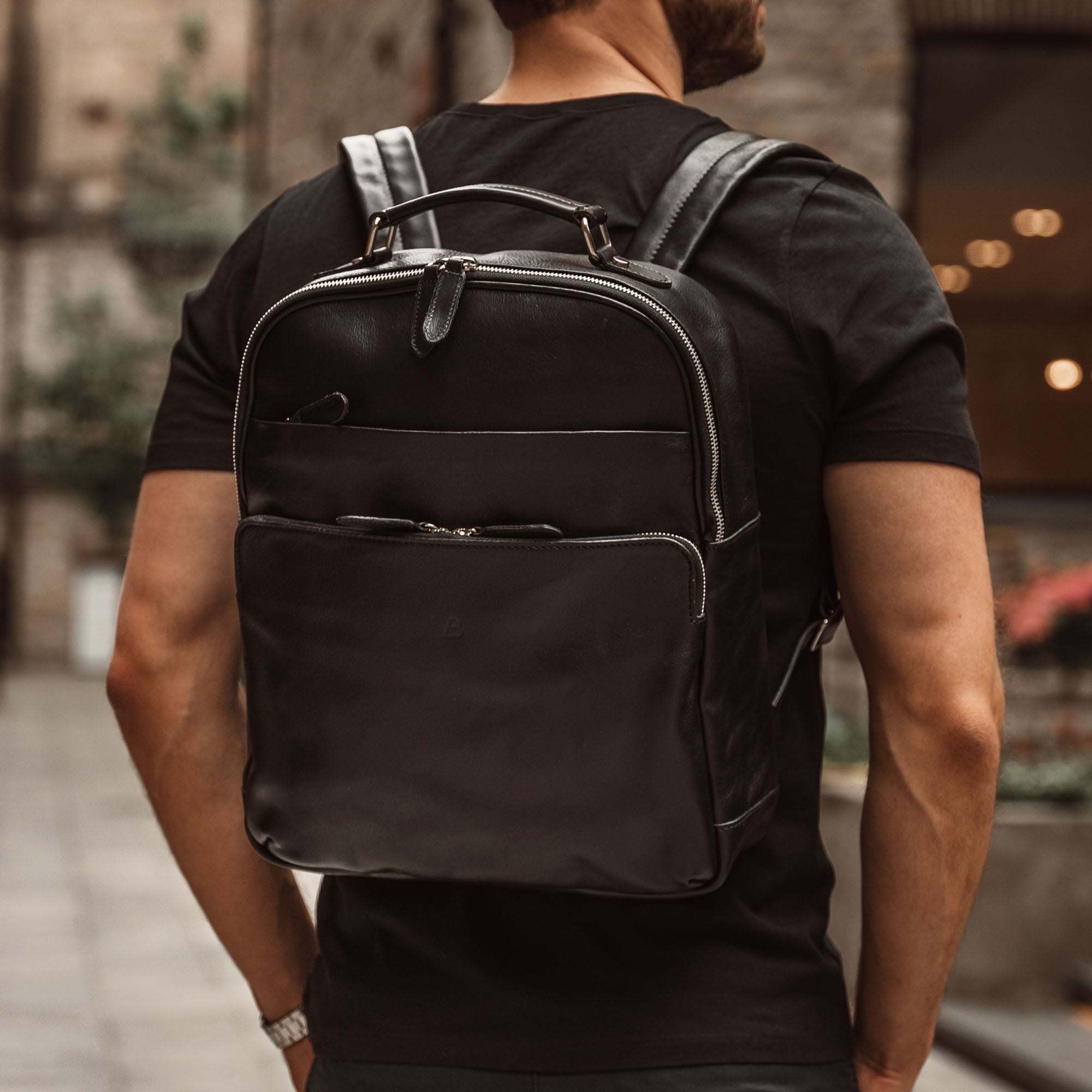 Black leather rucksack mens Clearance