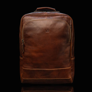 Prime Womens Leather Backpack brown front view