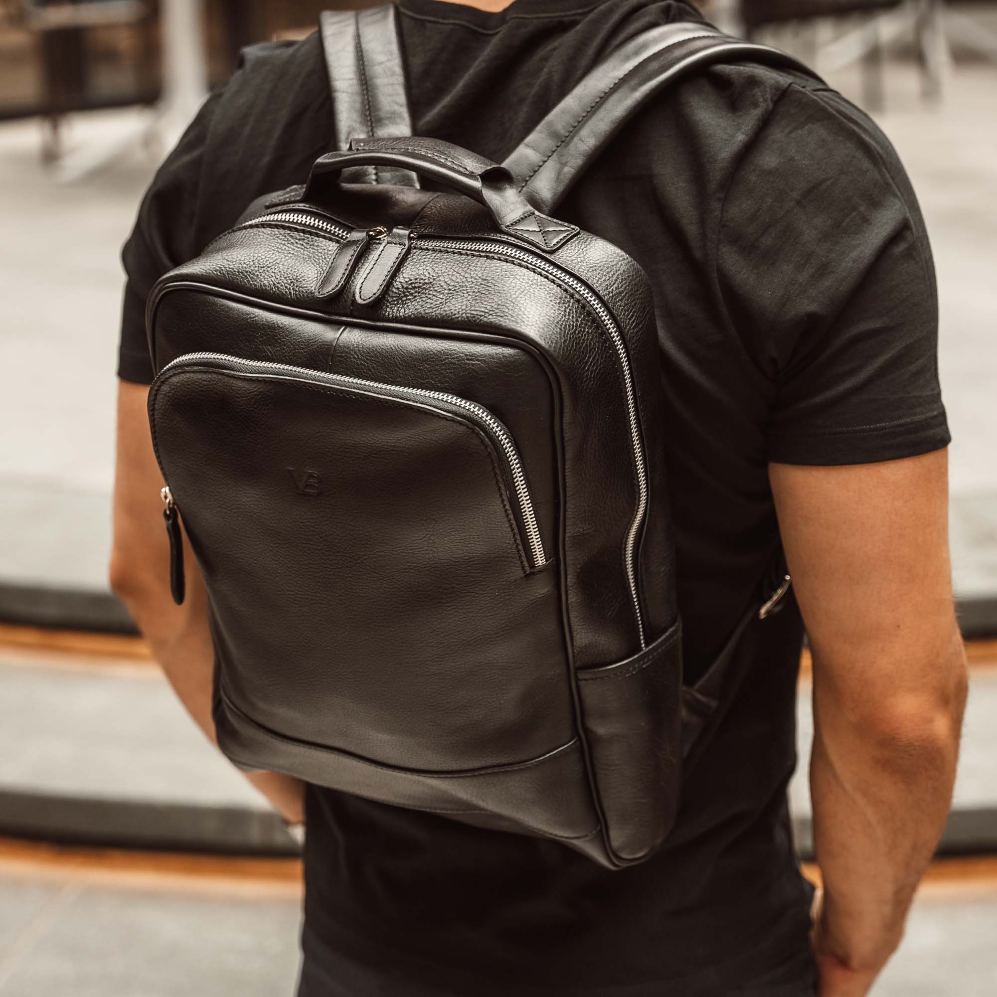 Black leather rucksack mens Clearance