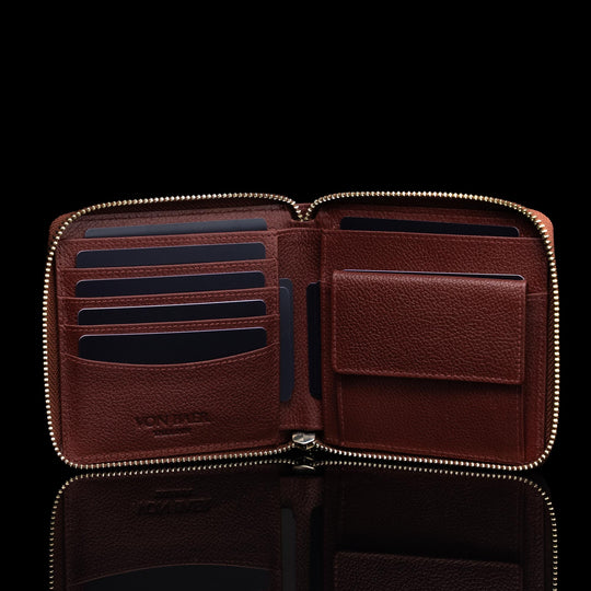 W3 Womens Leather Wallet Red Inside cash cards filled